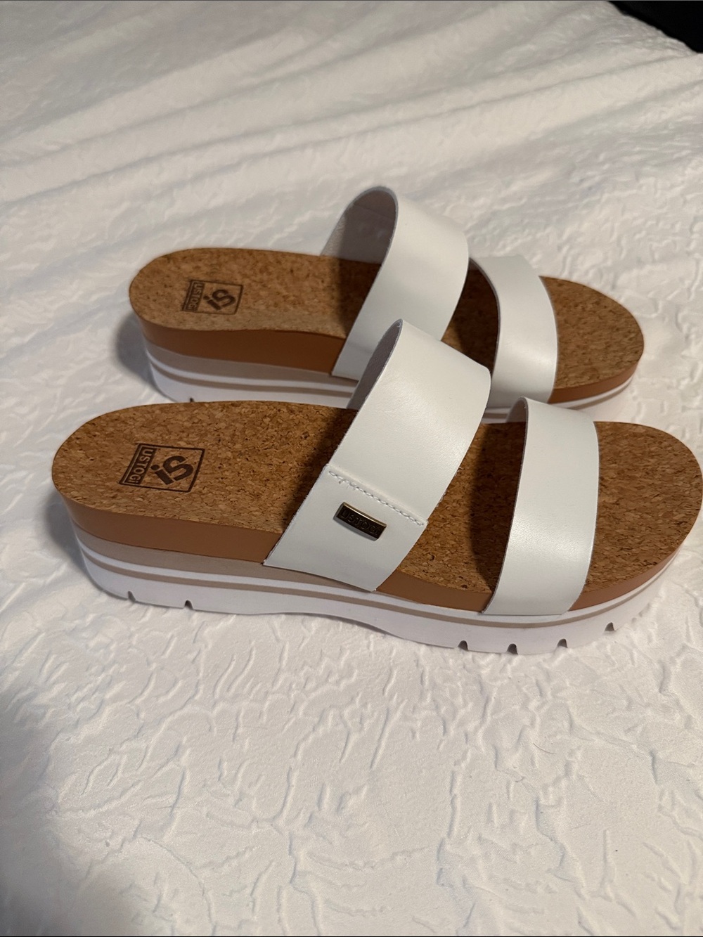 White Double-Strap Platform Slide Sandals, Never worn, No tags